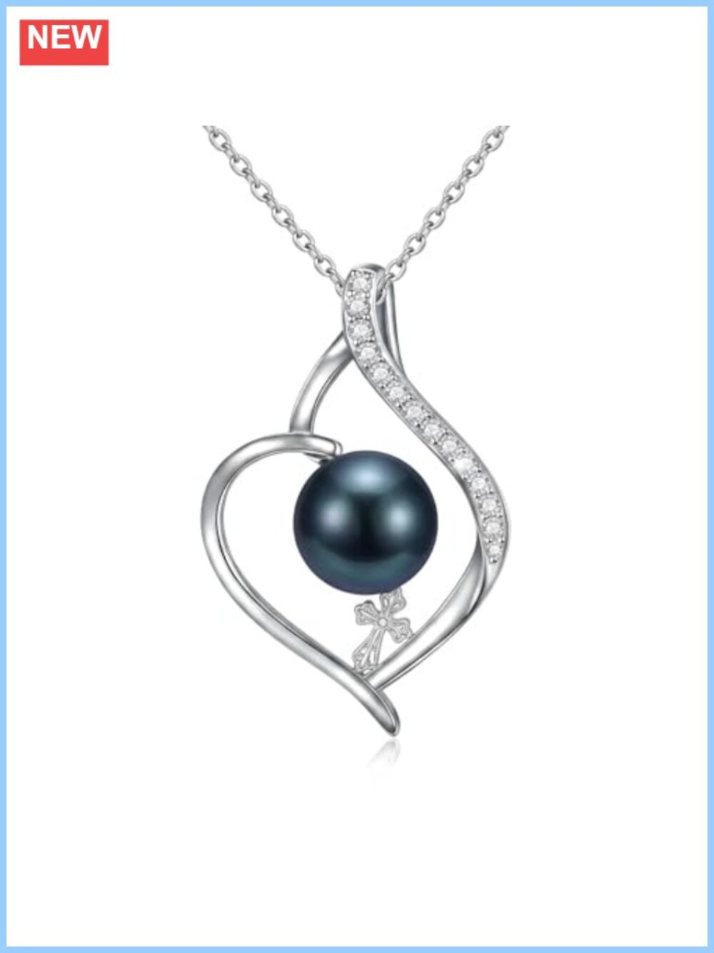 S925 Sterling Silver Black Pearl Necklace 10mm Moissanite Pendant 18+2 Inch